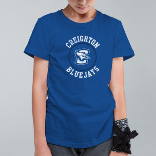 Creighton University Bluejays Distressed Circle Logo Youth Short Sleeve T Shirt - Royal