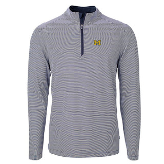 Cutter & Buck Men's Michigan Virtue Eco Pique Micro Stripe Recycled 1/4 Zip Navy/White
