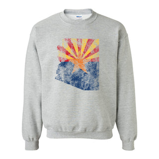 Arizona Distressed State Flag Outline Crewneck Sweatshirt - Sport Grey