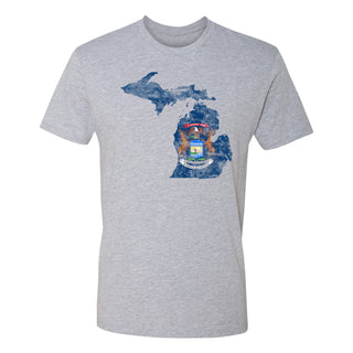 Michigan Distressed State Flag Outline NLA T-Shirt - Heather Grey