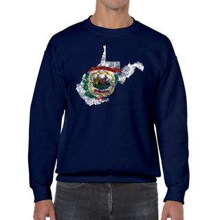 West Virginia Distressed State Flag Outline Crewneck Sweatshirt - Navy
