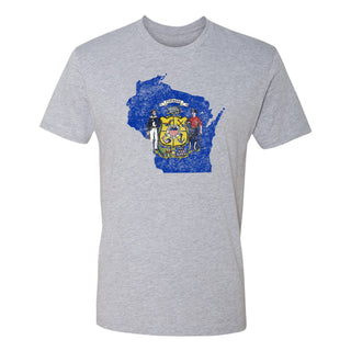 Wisconsin Distressed State Flag Outline NLA T-Shirt - Heather Grey