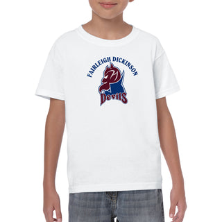 Fairleigh Dickinson University Devils Arch Logo Basic Cotton Youth Short Sleeve T Shirt - White