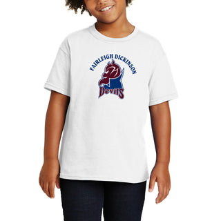 Fairleigh Dickinson University Devils Arch Logo Basic Cotton Youth Short Sleeve T Shirt - White