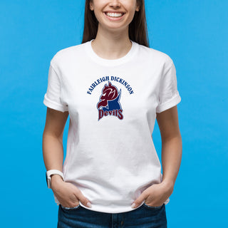 Fairleigh Dickinson University Devils Arch Logo Basic Cotton Short Sleeve T Shirt - White
