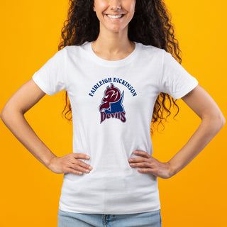 Fairleigh Dickinson University Devils Arch Logo Basic Cotton Women's Short Sleeve T Shirt - White
