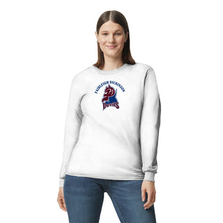 Fairleigh Dickinson University Devils Arch Logo Basic Cotton Long Sleeve T Shirt - White