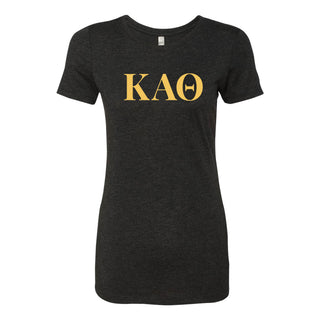 Kappa Alpha Theta Greek Letter Block Womens NLA Triblend T-Shirt - Vintage Black