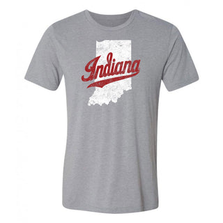 Indiana University Hoosiers Indiana Silhouette Script Logo Short Sleeve T- Shirt - Premium Heather