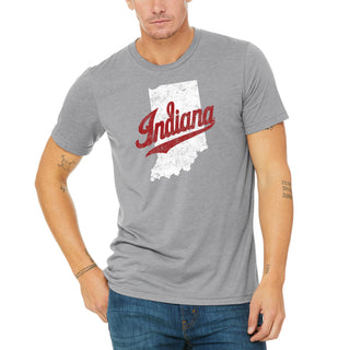 Indiana University Hoosiers Indiana Silhouette Script Logo Short Sleeve T- Shirt - Premium Heather