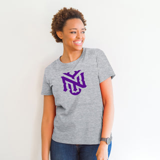 New York University Violets Primary Logo T-Shirt - Sport Grey