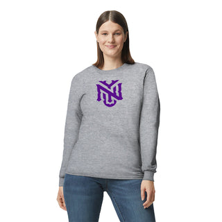 New York University Violets Primary Logo Long Sleeve T-Shirt - Sport Grey