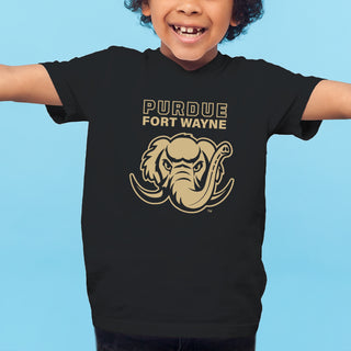 Purdue University Fort Wayne Mastodons Primary Logo Youth Short Sleeve T Shirt - Black