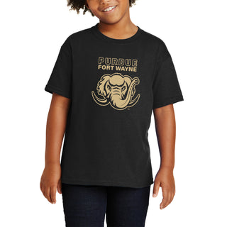 Purdue University Fort Wayne Mastodons Primary Logo Youth Short Sleeve T Shirt - Black