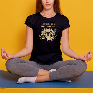Purdue University Fort Wayne Mastodons Primary Logo Womens Short Sleeve T Shirt - Black