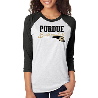 Purdue Varsity Script Helmet Raglan - Heather White/Vintage Black