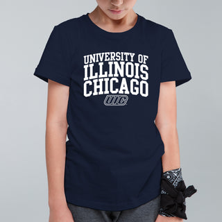 University of Illinois at Chicago Flames Arch Logo Youth T-Shirt - Navy