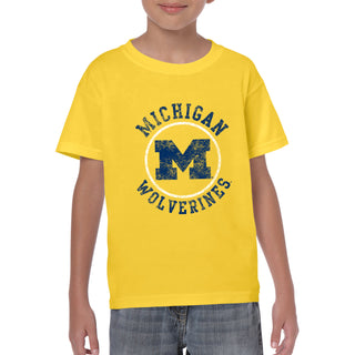 Michigan Distressed Circle Logo Youth T-Shirt - Daisy
