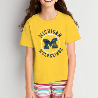 Michigan Distressed Circle Logo Youth T-Shirt - Daisy