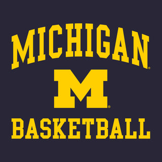 Arch Logo Basketball University of Michigan Basic Cotton Long Sleeve T Shirt - Navy