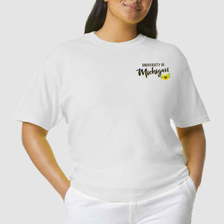 Floral State University of Michigan Comfort Colors Heavyweight Ringspun Short Sleeve T Shirt - White