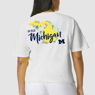 Floral State University of Michigan Comfort Colors Heavyweight Ringspun Short Sleeve T Shirt - White