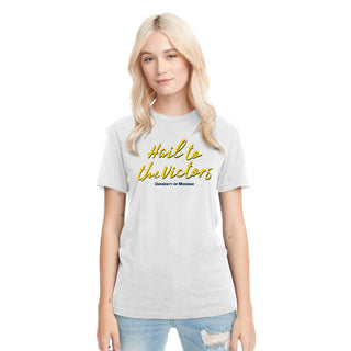 Michigan Fight Song Script Triblend T-Shirt - Heather White