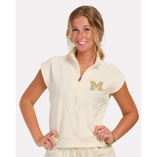 Michigan Tonal Block M Womens French Terry 1/2 Zip - Natural