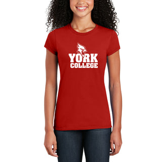 York College Cardinals Basic Block Cotton Womens Short Sleeve T Shirt - Red