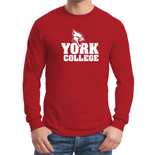 York College Cardinals Basic Block Cotton Long Sleeve T Shirt - Red