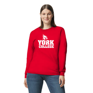 York College Cardinals Basic Block Cotton Long Sleeve T Shirt - Red