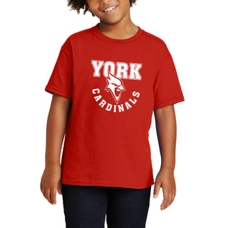 York College Cardinals Arch Logo Basic Cotton Youth Short Sleeve T Shirt - Red