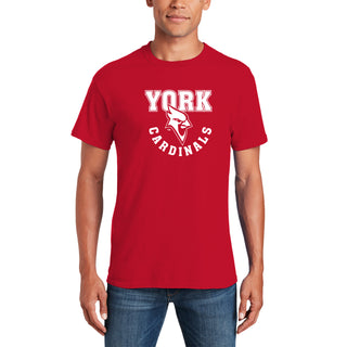 York College Cardinals Arch Logo Basic Cotton Short Sleeve T Shirt - Red