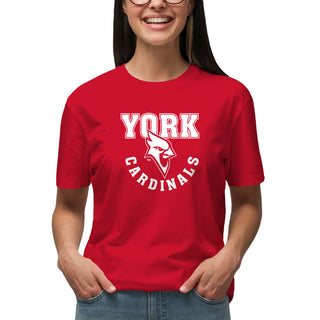 York College Cardinals Arch Logo Basic Cotton Short Sleeve T Shirt - Red