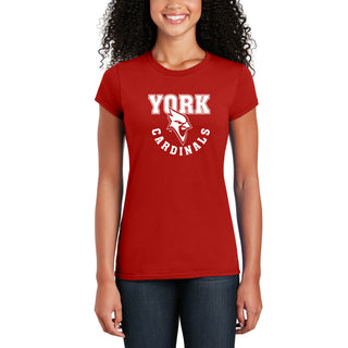 York College Cardinals Arch Logo Basic Cotton Womens Short Sleeve T Shirt - Red
