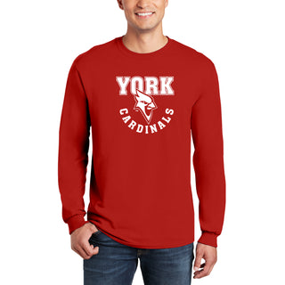 York College Cardinals Arch Logo Basic Cotton Long Sleeve T Shirt - Red