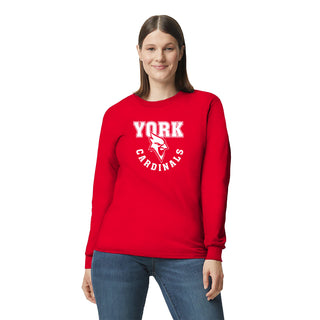 York College Cardinals Arch Logo Basic Cotton Long Sleeve T Shirt - Red
