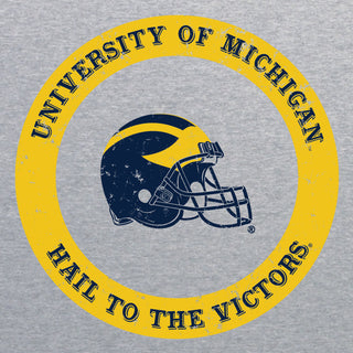 Football Helmet Hail to the Victor Circle University of Michigan Premium Short Sleeve Tee - Heather Grey