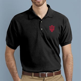 Indiana University Hoosiers Trident Left Chest Embroidered Polo - Black