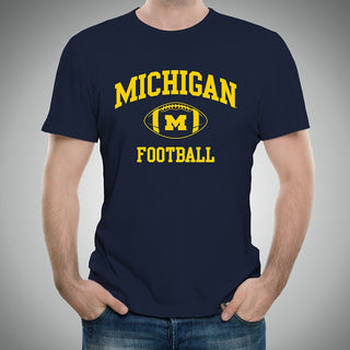 Classic Football Arch University of Michigan Basic Cotton Short Sleeve T Shirt - Navy