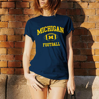 Classic Football Arch University of Michigan Basic Cotton Short Sleeve T Shirt - Navy