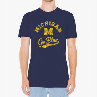 Retro Script University of Michigan Premium Short Sleeve T Shirt - Midnight Navy