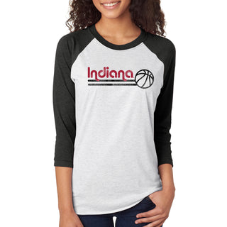 Indiana University Hoosiers Basketball Bubble Raglan T Shirt - Heather White/Black