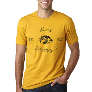 Vintage Script Iowa Hawkeyes Premium Cotton Short Sleeve T Shirt - Gold