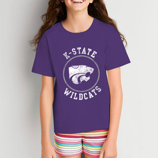 Kansas State University Wildcats Distressed Circle Logo Cotton Youth T-Shirt - Purple
