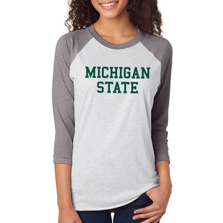 Michigan State University Spartans Basic Block Raglan T Shirt - Heather White / Premium Heather