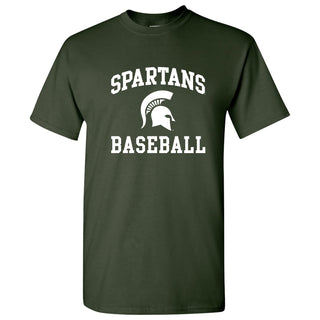 Michigan State University Spartans Arch Logo Baseball Short Sleeve T Shirt - Forest