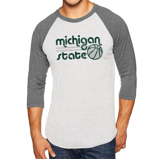 Michigan State University Spartans Basketball Bubble Raglan T Shirt - Heather White/Premium Heather