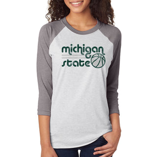 Michigan State University Spartans Basketball Bubble Raglan T Shirt - Heather White/Premium Heather