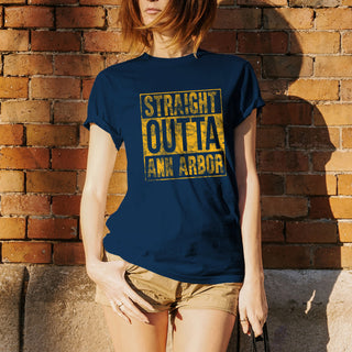 Straight Outta Ann Arbor Michigan Triblend Short Sleeve T Shirt - Vintage Navy